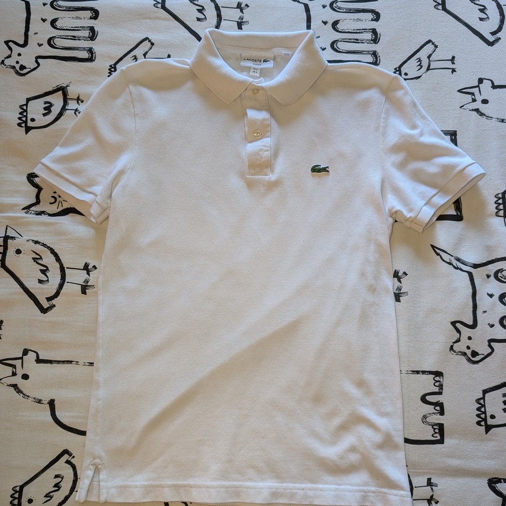 Lacoste White Slim Fit Petit Pique Polo. Size Small-3